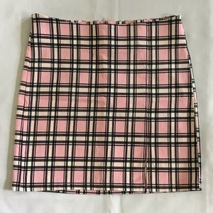 Pink plaid pencil skirt w/ slit